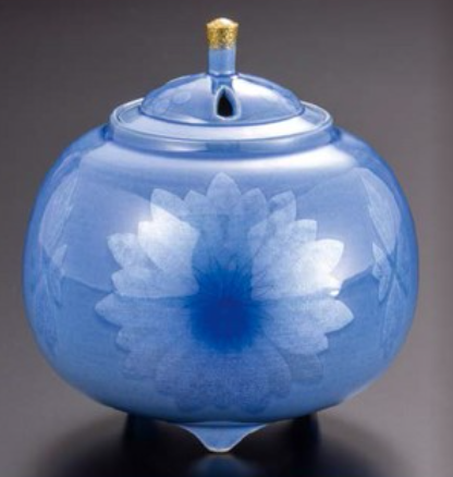 #3.8 Incense burner, Pale blue Yuri Ginsai with silver flowers (K8-2008) Limited Edition